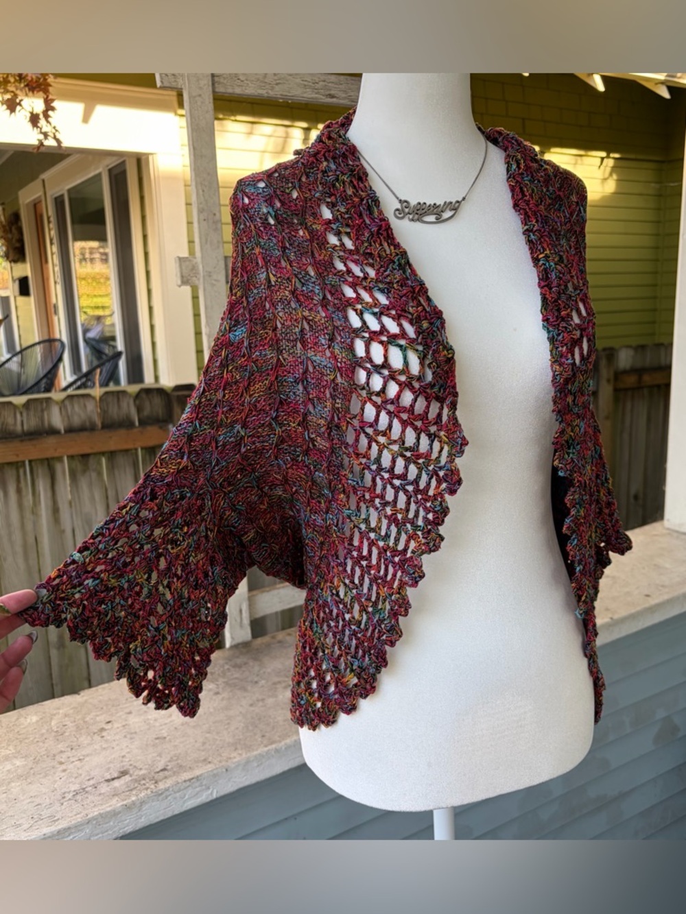 Vintage y2k Rainbow Crochet Boho Ruffle Bolero Shrug Cardigan